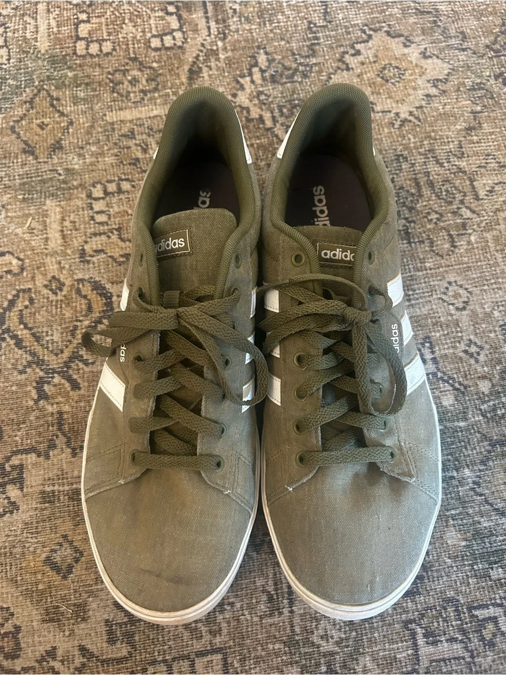 adidas Olive Green Low-Top Sneakers with White Stripes